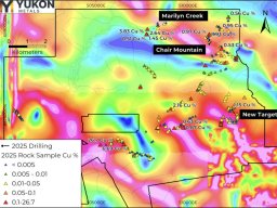 map showing 2025 az property-wide rock-chip samples with tilt derivative of the reduced-to-pole magnetic field shaded colour contour map